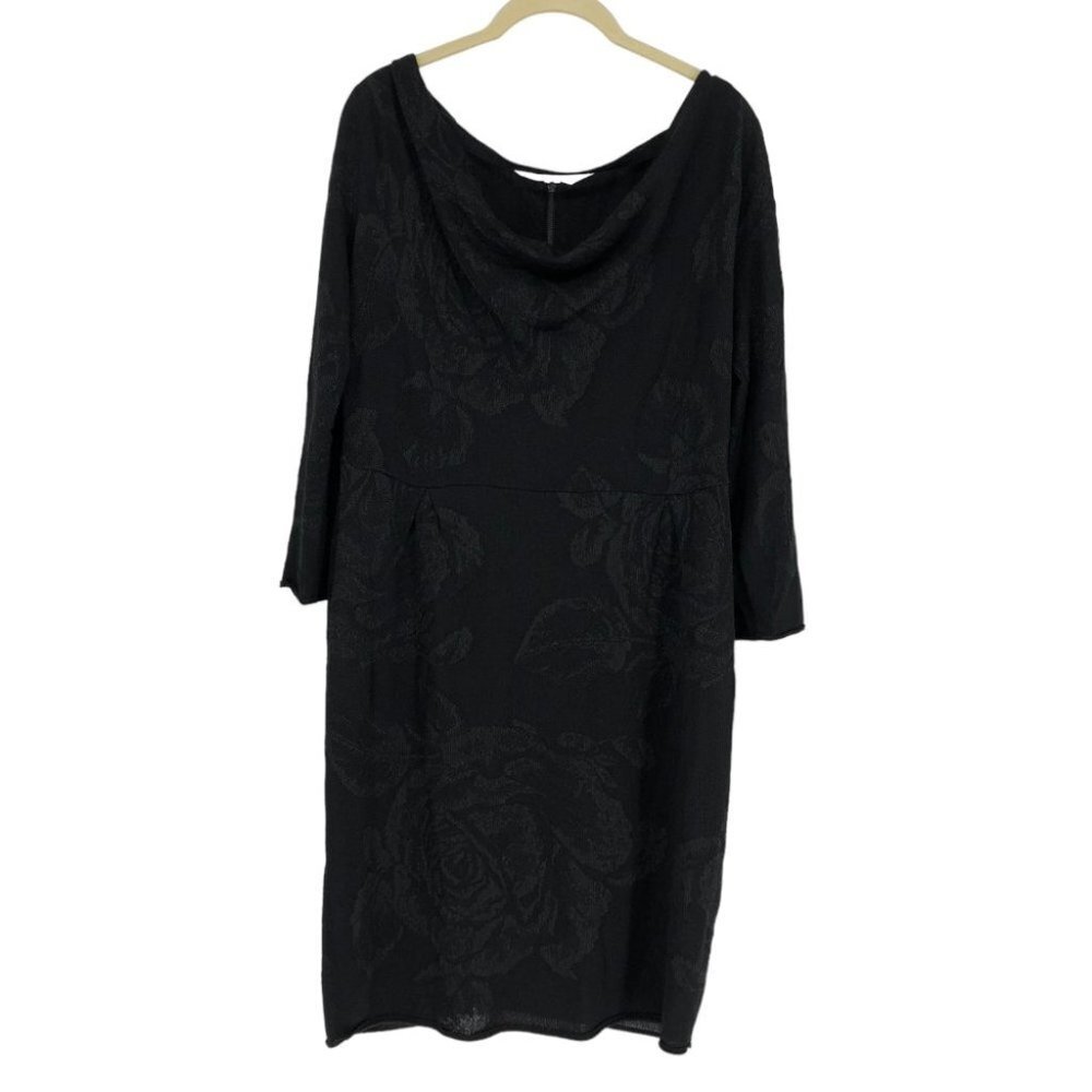 Annette Gortz Black Floral Lace-patterned Long Sleeve Cowl Neck Dress size M